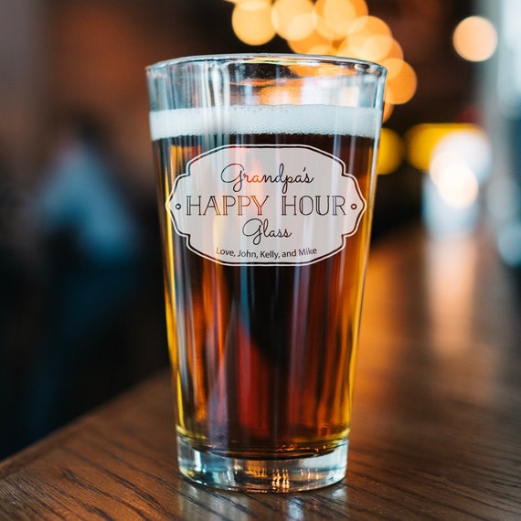 Grandpa's Happy Hour Glass, Personalized Grandpa gift, Fathers Day, Pint Glass, Beer