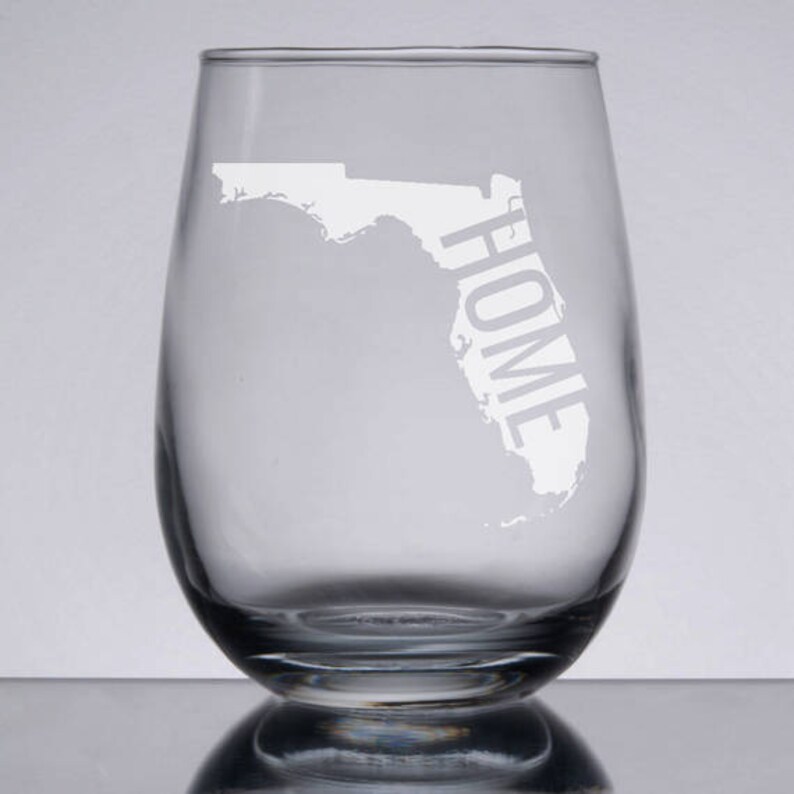 Etched Stemless Wine Glass Custom Wine Glass Florida Gift Wedding Gifts Florida Wine Glass Sandblasted Home State Gift Housewarming