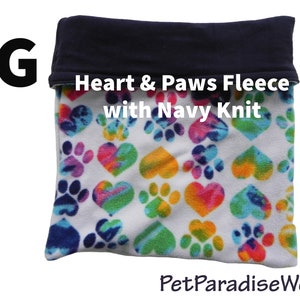 Large Pet Snuggle Sack / 16x12 / Cuddle Sack / Sleeping Bag / Cuddle Bag/ Hedgehog Snuggle Sack / Guinea Pig Snuggle Sack / Bonding Bag G-Hearts & Paws