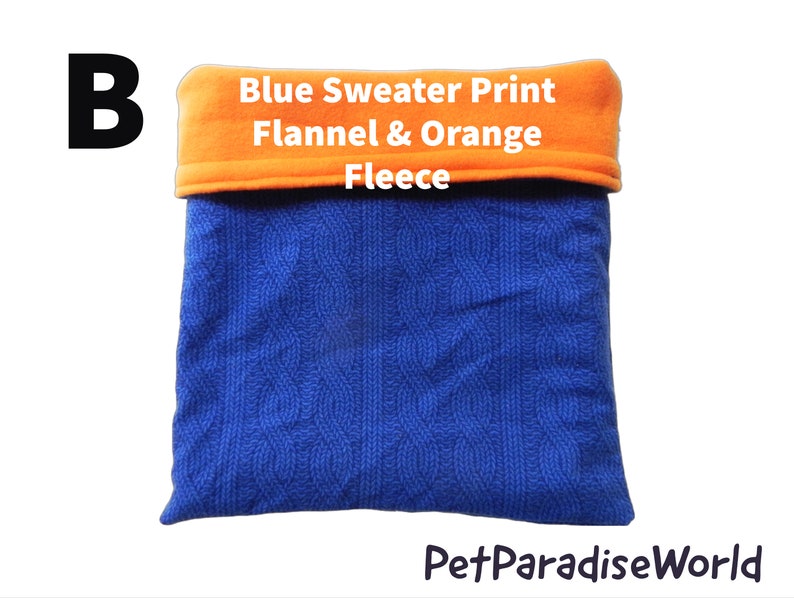 Large Pet Snuggle Sack / 16x12 / Cuddle Sack / Sleeping Bag / Cuddle Bag/ Hedgehog Snuggle Sack / Guinea Pig Snuggle Sack / Bonding Bag B-Blue & Orange