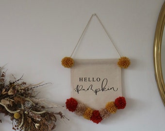 Hello Pumpkin Hanging Wall Banner and Wall Decor, Autumn Decor, Fall Decor, Wall Art