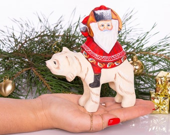Wooden hand carved Santa Claus figurine, Handmade Christmas Holiday Home Decor indoor,  Hand painted Christmas gift made in Ukraine
