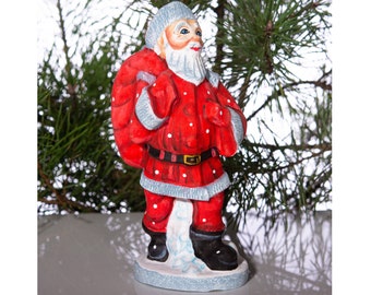 Wooden hand carved Russian Santa Claus figurine 6", handmade Christmas home decoration, funny Christmas gift vintage Santa made in Ukraine
