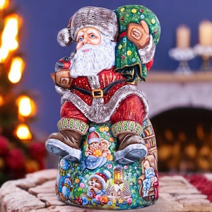 Artist Painted Santa Figurine 14 inch, Solid Wood, Fireplace and Gifts Mantel Decor