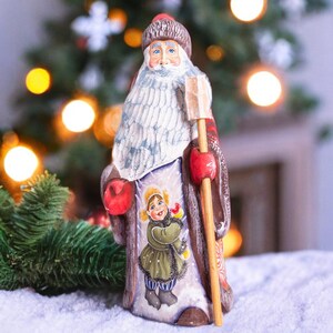 Wooden Santa Claus figurine 9&quot;, Handmade Christmas Holiday Home Decor indoor, Hand painted Christmas gift
