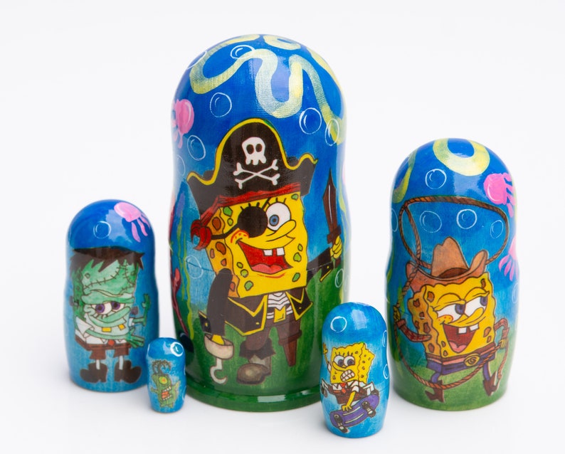 Spongebob Russian Nesting Dolls 4 Hand Painted Wooden Etsy