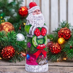 Vintage Wooden Santa Claus Figurine 11&quot;, Handmade Christmas Holiday Home Decor indoor,  Hand painted Christmas gift