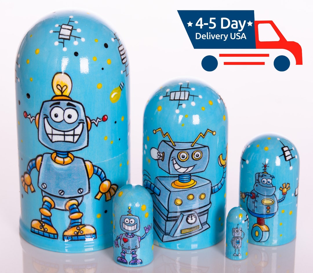 Robot Nesting Dolls 4 Wooden Baby Toys Kids Room Etsy
