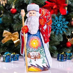 Retro Wooden carved Santa Claus figurine 10&quot;, Christmas Holiday Home Decoration indoor
