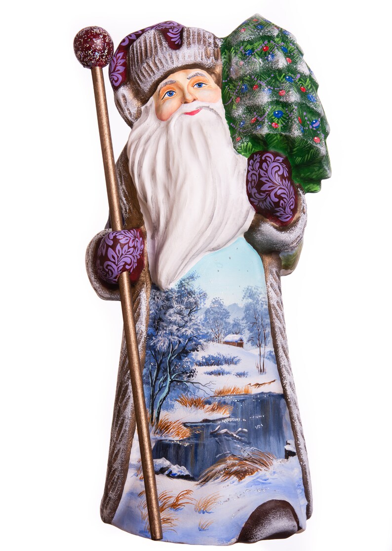 10 Hand carved ornament Carved Santa wooden Santa Claus figurine