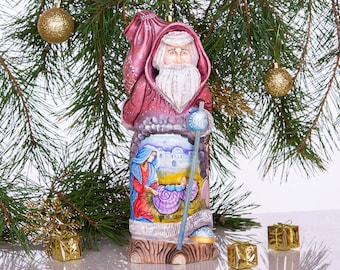 Wooden hand carved Santa Claus figurine 12", Nativity scene handmade Christmas home decoration made in Ukraine