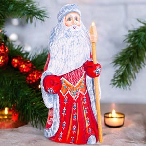 Wooden Santa Claus figurine, Handmade Christmas Holiday Home Decor indoor, Hand painted Christmas gift ideas