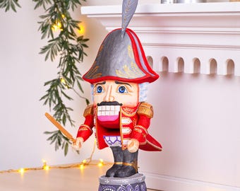 Nutcracker soldier wooden figurine 11 inch, ballet holiday shelf decor