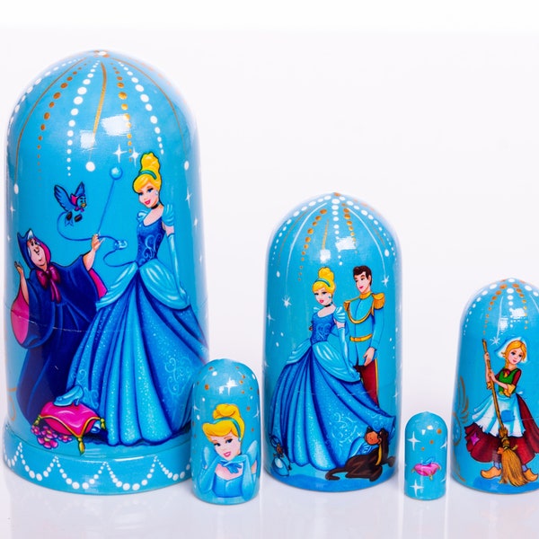 Cinderella Nesting Dolls 5", Funny baby girl gift, Wooden toys made in Ukraine