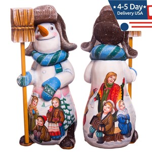 Wooden hand carved snowman figurine 11&quot;, handmade Christmas home decoration indoor, funny Christmas gift idea made in Ukraine