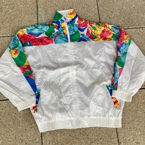 Vintage Track Jacket by GIORGIO SANT ANGELO / 80s Sports Fashion / Colorful Flower Patern