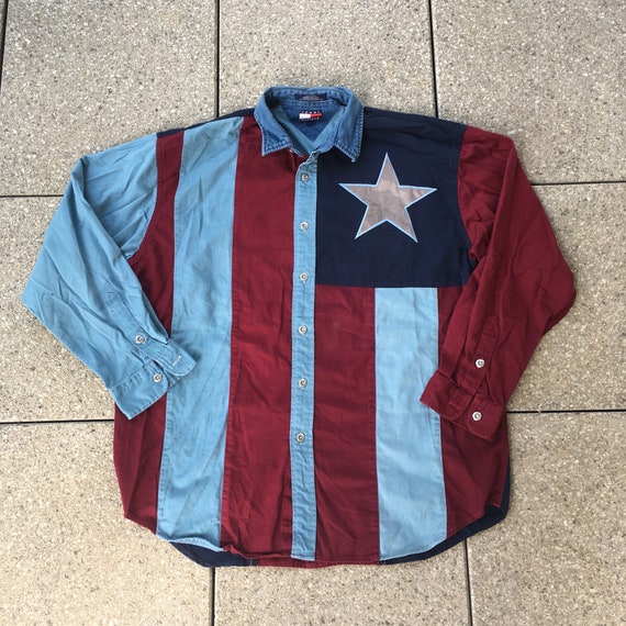 Vintage TOMMY HILFIGER Camisa vaquera Estrellas y Strypes Estilo