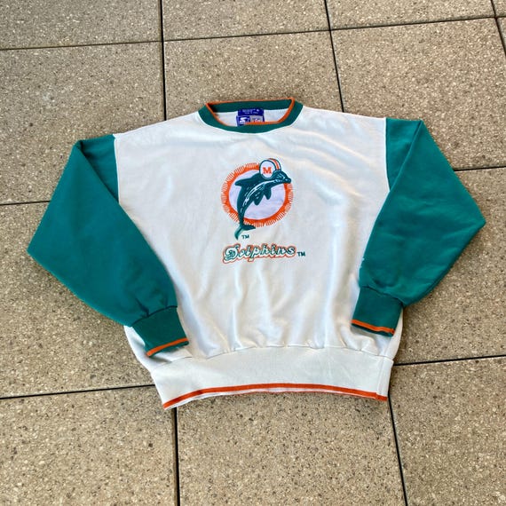 Vintage Miami DOLPHINS Sweater by STARTER / Miami Dolphins Crewneck Pullover / Beautiful Front Design / 90s NFL Sports