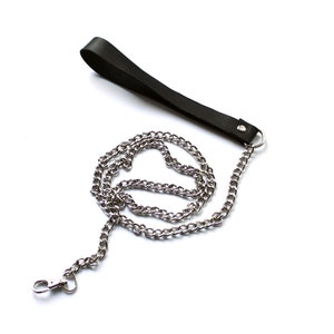 BDSM Leash / Leather Leash with Chain image 1