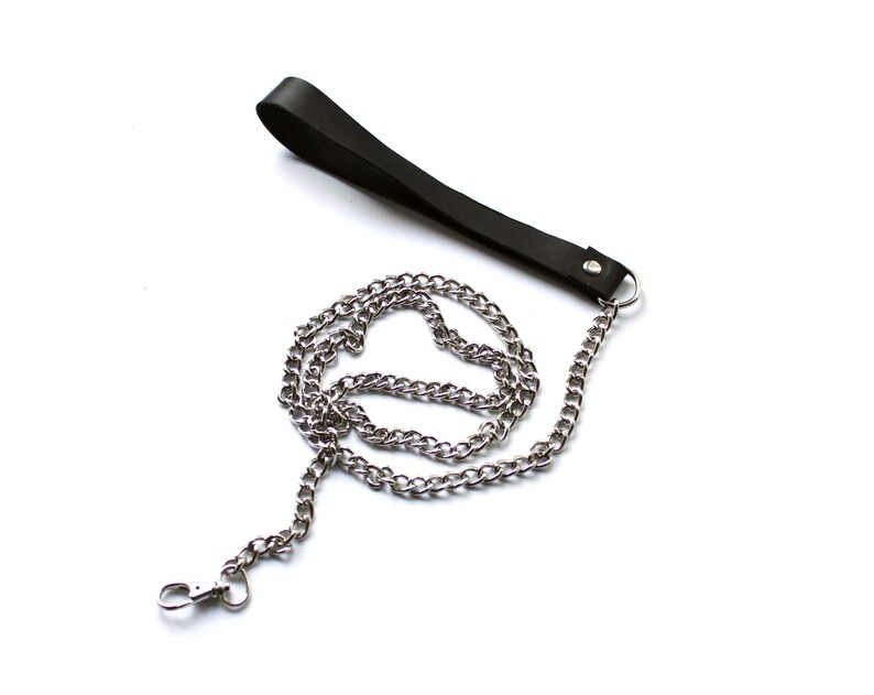 BDSM Leash / Leather Leash with Chain image 1