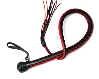 Two-Tone Leather Single Tail Whip, Handmade BDSM One-tailed Whip with Tassel