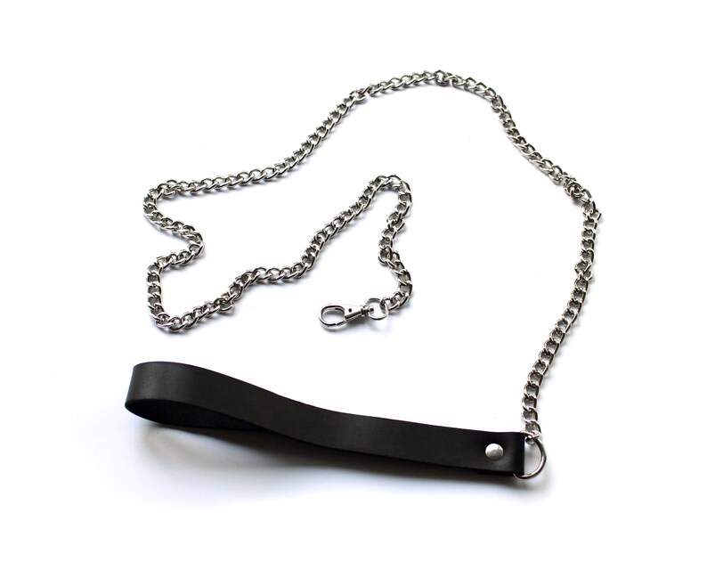BDSM Leash / Leather Leash with Chain image 3