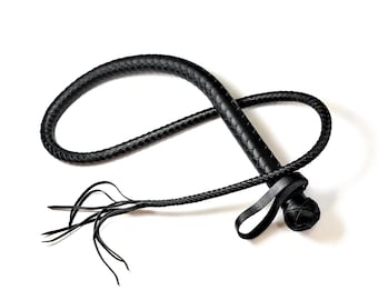 Black Bull Whip / Leather BDSM Bullwhip / Single tail whip / BDSM whip / Tassel Whip / Signal Whip
