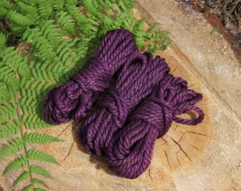 Set of 3 Purple Jute Ropes for Shibari, 8 m each, 6 mm or 7 mm