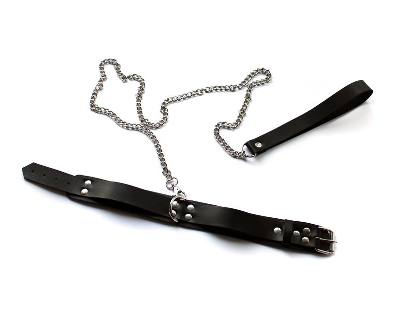 BDSM Leash / Leather Leash with Chain image 8