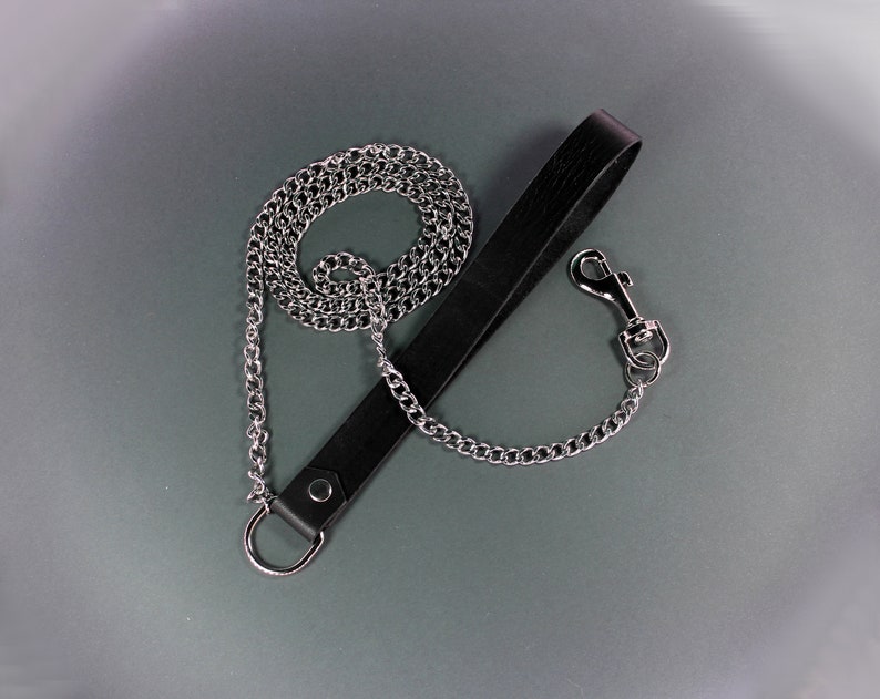 BDSM Leash / Leather Leash with Chain image 10