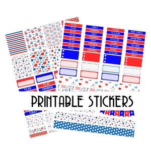 PRINTABLE 4th July Patriotic Planner Stickers USA Red Blue To Do Box Erin Condren Download Planner Stickers