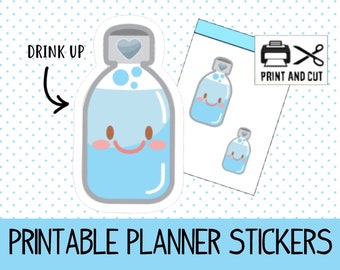 PRINTABLE Hydrate Planner Stickers Water Stickers Drink Up Hydrate Kawaii Planner Stickers Leuke Waterfles Stickers Drink Water Stickers
