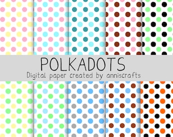 DIGITAL Paper Polkadots Colorful Commercial Use Scrapbook Paper Instant Download Printable Paper AnniscraftsPrintable