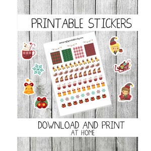 DRUCKBARE Weihnachten Aufkleber Planner niedliche Kawaii Planner Aufkleber druckbare Download und Druck zu Hause Aufkleber Erin Condren Happy Planner