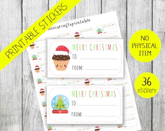 PRINTABLE Christmas Present Stickers Cupcake Christmas Tree Globe Present To From Stickers Printable Christmas Stickers Cute Xmas Stickers