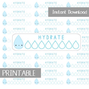 PRINTABLE Hydrate Planner Stickers Digital Download Happy Planner Kawaii Stickers H2O Water Intake Stickers Instant Download Kawaii Stickers