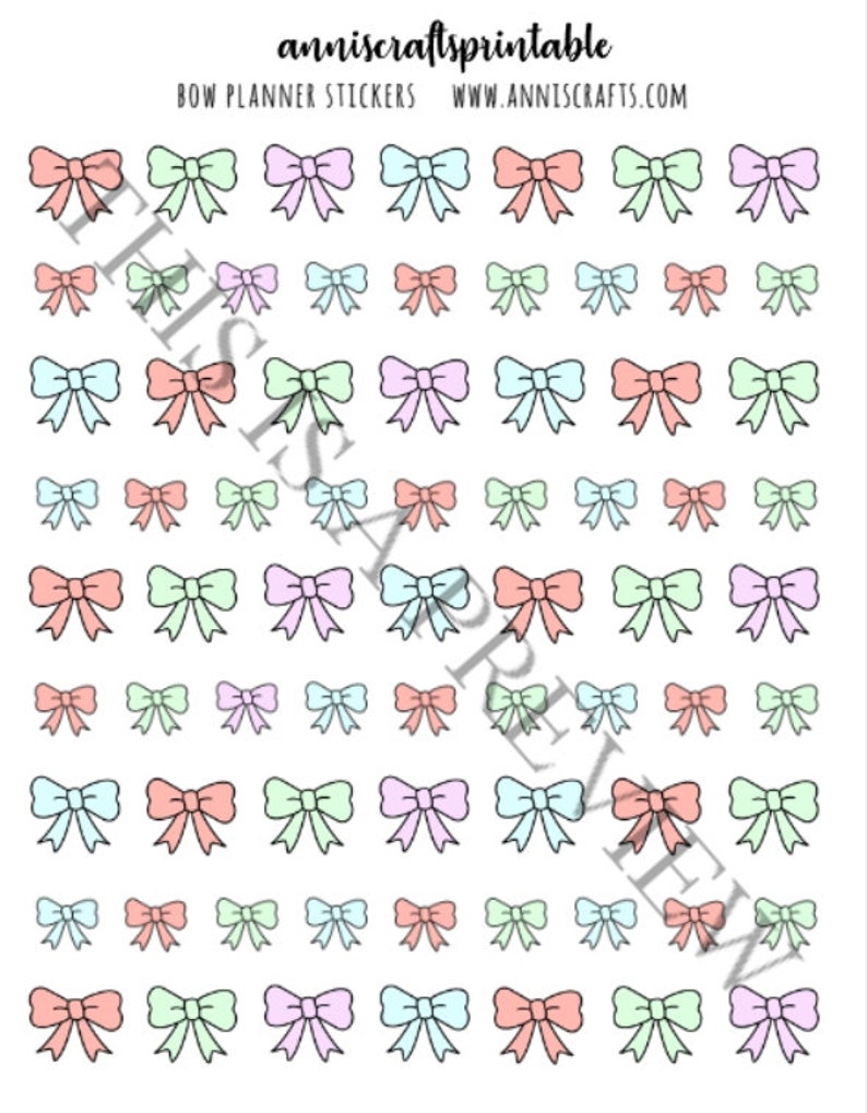 PRINTABLE Pastel Bow Stickers Kawaii Pastel Bow Planner Stickers Cute ...