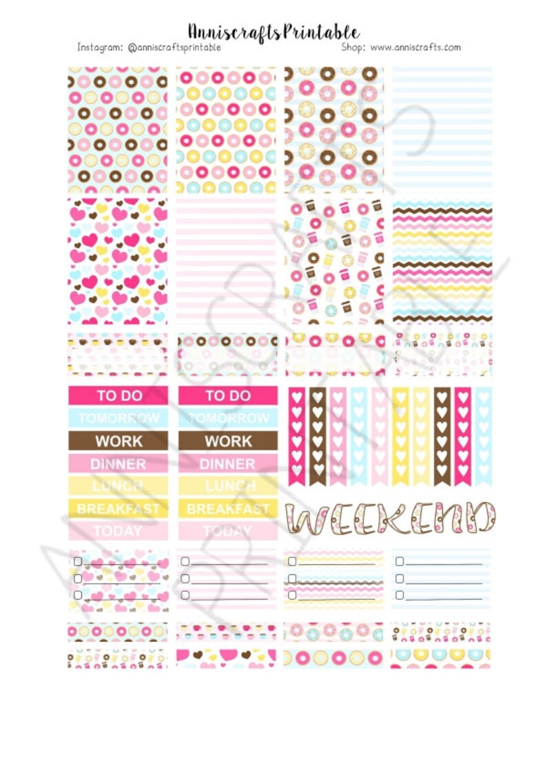 PRINTABLE Doughnuts Planner Stickers Chocolate Pink Sprinkle Doughnut ...