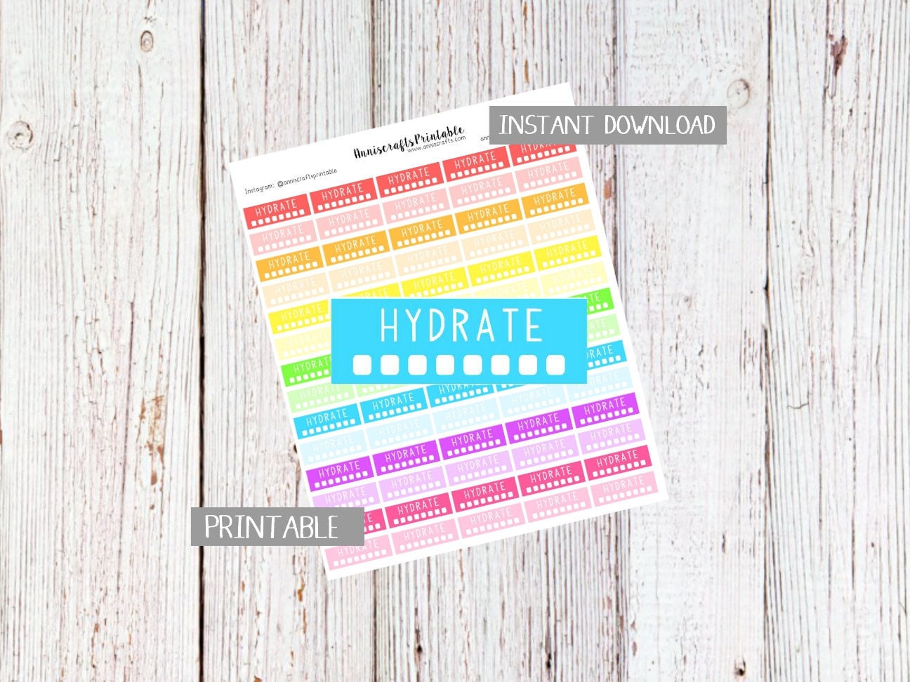 PRINTABLE Rainbow Hydrate Planner Stickers Daily Water Intake Tracker ...
