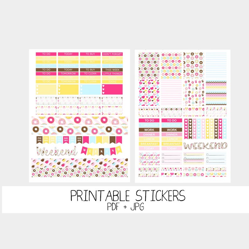 PRINTABLE Doughnuts Planner Stickers Chocolate Pink Sprinkle Doughnut ...