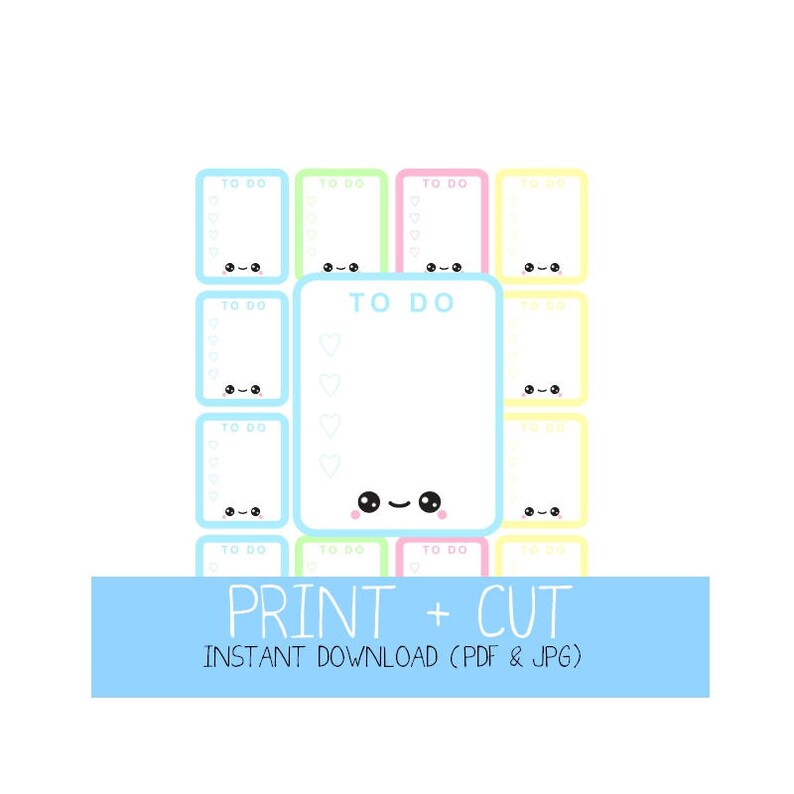 PRINTABLE Kawaii to Do Checklist Planner Stickers Cute Colors Blue Pink ...