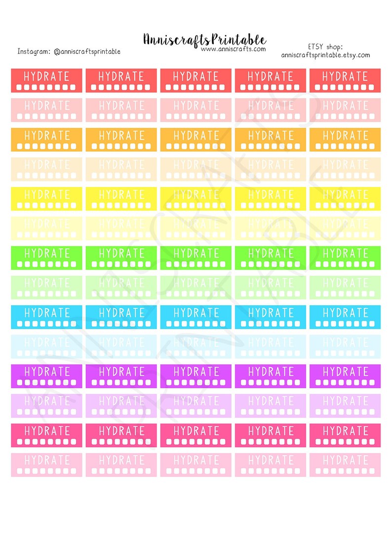 PRINTABLE Rainbow Hydrate Planner Stickers Daily Water Intake Tracker ...