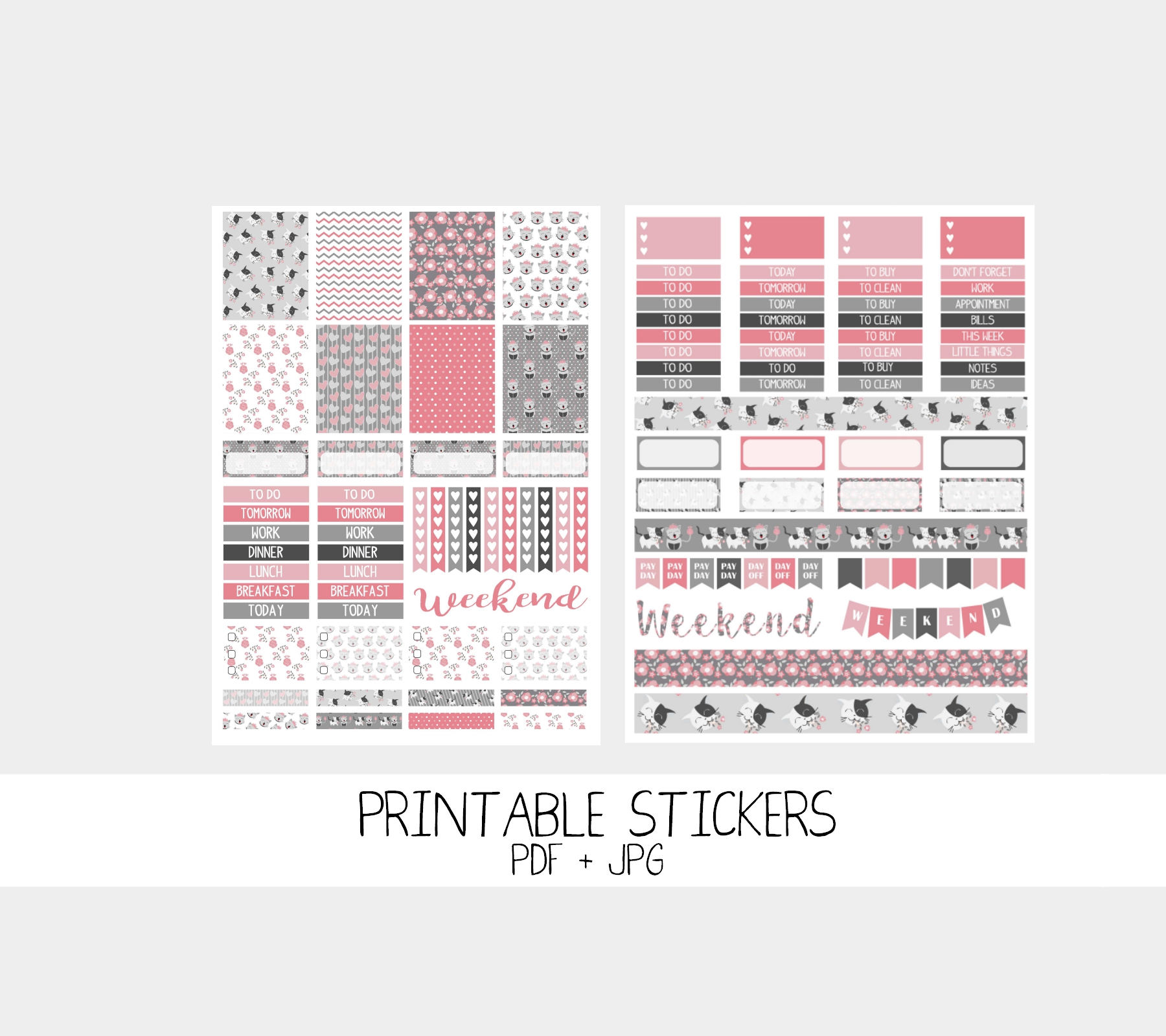 PRINTABLE Cat Planner Stickers Kitty Cute Kawaii Planner - Etsy