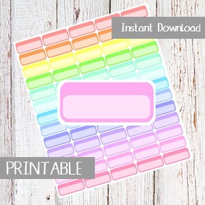 May include: Printable rainbow colored labels with blank spaces for writing. The labels are arranged in rows and columns. The text "Instant Download" and "Printable" are visible in the image.