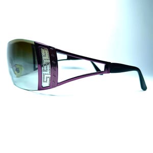 Sunglasses, rimless, wrap around, mask, Versace, Swarovski crystals, hyper bling vintage, rare