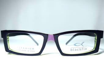 Brillengestell rechteckig, oval, Blackfin, Luxus, Pure Titanium, New Old Stock, Hyper Vintage, selten