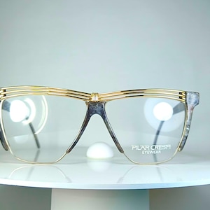 Luxury eyeglasses PILAR CRESPI Gold plated angular oval butterfly frames