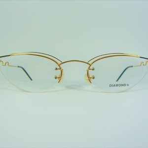 Diamond, luxury eyeglasses, rimless, oval, round, Gold plated, frames, NOS, ultra vintage, unique