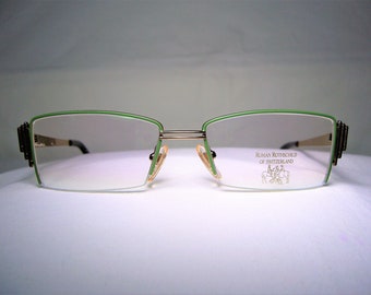 Roman Rothschild, luxury eyeglasses, Gold plated Titanium, half rim, square, men's, women's,  frames, hyper vintage, NOS