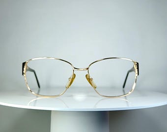 Lunettes de vue de luxe L'Amy, monture ovale festonnée rectangulaire plaquée or